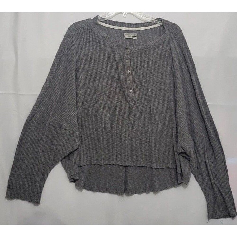 Urban Outfitters Womens L Gray Waffle Knit Semi Sheer Drop Shoulder Henley